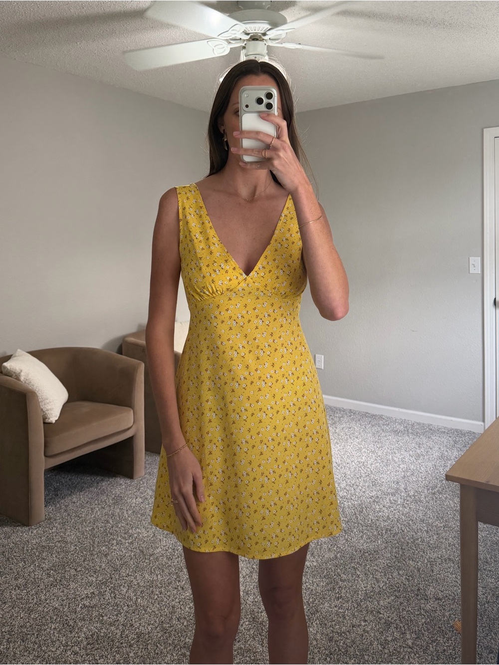 Yellow Floral V-Neck Summer Dress